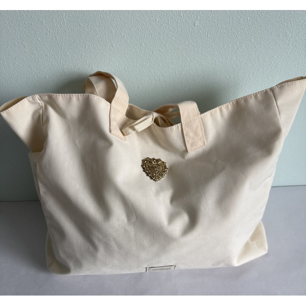 Dolce & Gabbana D&G Devotion Large Tote Bag Cream Ivory Gold Heart Plaque